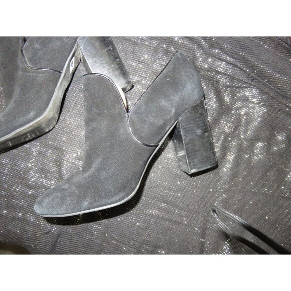 Lucky Brand Wyshing Black Suede Leather Chunky Heeled Boots Booties size 7 - Picture 8 of 11